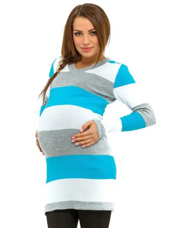 HAPPY MAMA Women's Maternity Stretch Knit Colour Block Jumper Dress Stripes 405p 12-14 Turquoise