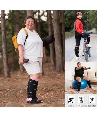 Zfsock Compression Stockings for Thick Calves | 20-30mmHg Medical Support Socks for Men & Women | Oversize Travel & Sport Socks | Ideal for Nurses & Flight Comfort | 7XL Cat Pink - Buy Online on SooperMarket.com