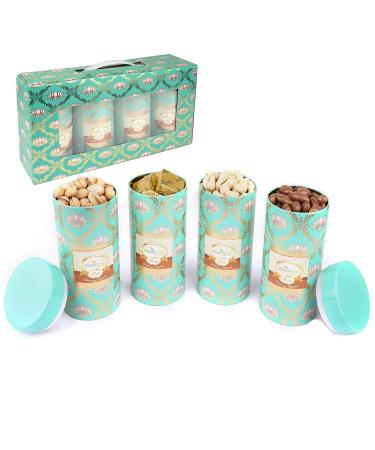 Jaiccha Ghasitaram Dryfruits Hamper-Lotus Box 4 Tin Jars Cashew Pista Chocolate Coated Almonds and Mewa Bites |Gift for Diwali Holi Rakhi Valentine Christmas Birthday Anniversary Her Him|