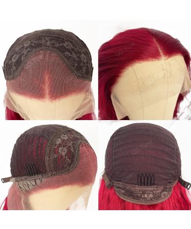QD-Tizer Burgundy Red Lace Front Wig - Long Wavy Heat Resistant Synthetic Hair for Women - Buy Online on SooperMarket.com