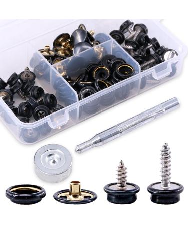 Glarks 120-Pieces Stainless Steel Marine Grade Canvas and Upholstery Boat Cover Snap Button Fastener Kit with 2Pcs Setting Tool (40 Sets) - Black