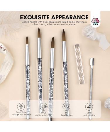 Saviland 4-Piece Acrylic Nail Brush Set with Holder & Cuticle Pusher - Nail Art Tools for Acrylic Powder, Extensions, and Carving | Home DIY and Salon Use - Buy Online on SooperMarket.com