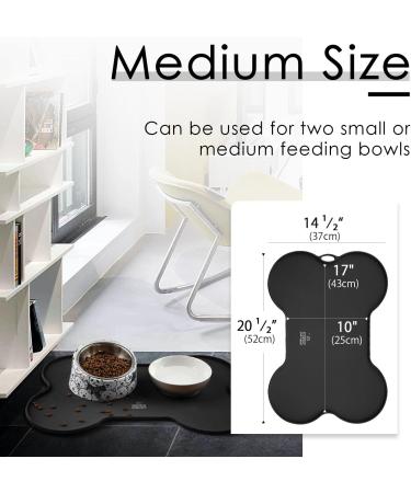 Waterproof Silicone Dog Food Mat | Non-Slip Pet Feeding Mat | Non-Spill Puppy Dish Tray | Bone-Shaped Black Mat - Small/Medium/Large - Buy Online on SooperMarket.com
