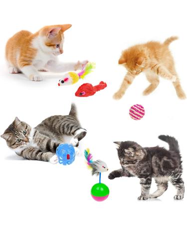 Malier Cat Toys Set - Interactive Collapsible Cat Tunnels, Feather Toy, Crinkle Balls - for Indoor Cats, Kittens, and Small Pets - A-Rainbow - Buy Online on SooperMarket.com