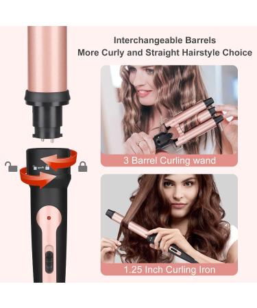 5 In 1 Curling Wand Set-Hair Waver Curling Iron 3 Barrel Triple Crimper Tool Beach Waves with 3/4-1 1/4 inch 5 Interchangeable Barrels Hair Curler for Women Hairstyles(Rose Gold) - Buy Online on SooperMarket.com