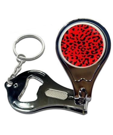 BadgeBeast.co.uk Red Leopard Print - Key Ring Bottle Opener and Nail Clipper