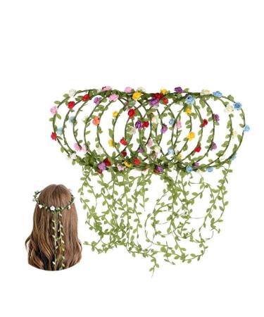 Kaptin 10 Pack Multicolor Flower Crown Headband  Women Girl Fashion Floral Crown Garland Headbands for Festival Celebration Wedding Party  Without anchor strap (10pcs) 10 Count (Pack of 1)