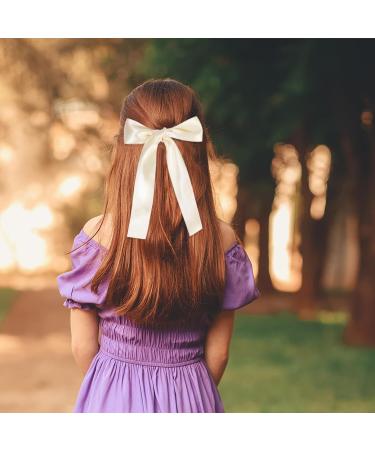 2 Pack Hair Bows for Girls and Women Large Bow Hair Clips Hair Barrette with Long Silky Satin Hair Accessories for Girls Black Beige - Buy Online on SooperMarket.com