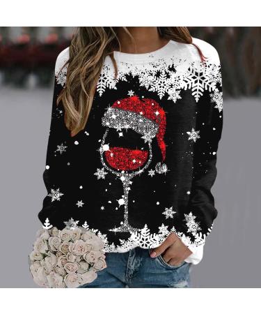 Women's Christmas Snowman & Penguin Print Sweatshirt | O-Neck Raglan Pullover | Cozy Xmas Jumper | Black, Size S - Buy Online on SooperMarket.com