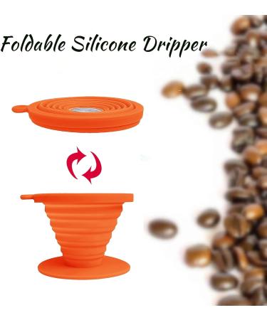 Collapsible Silicone Pour Over Coffee Dripper | Reusable Cone Filter Holder for Travel & Camping | Paperless Coffee Maker with Carabineer | Orange - Buy Online on SooperMarket.com