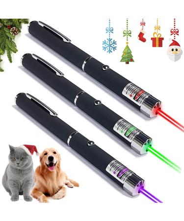 3 PCS Green Red Violet Long Range Dot Clicker Toy Pen for Indoor Interactive Teaching, Cat Toys Pointer, Puppy Kitten Lazer Toy, Bright Clicker for Dog Cat Training Exercise