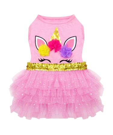 KYEESE Dog Dress Unicorn Tiered Layer Tutu Tulle Dogs Birthday Party Dresses for Small Dogs with Sequins Medium (Pack of 1) Unicorn