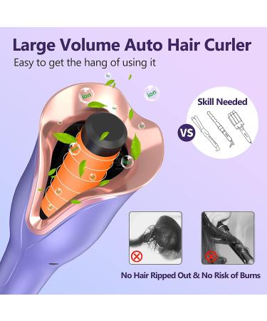 Automatic Curling Iron - Fast Heating Wand with 4 Temp Settings up to 430? & Timer - Dual Voltage, Anti-Scald, Auto Shut-Off - Purple - Buy Online on SooperMarket.com