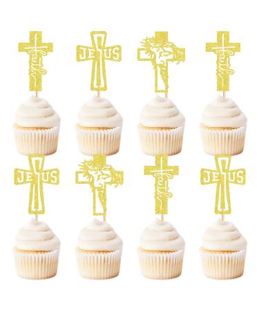 Keaziu 24 Pack God Bless Cross Cupcake Toppers Baptism Cupcake Toppers Cross Cupcake Picks Baby Shower Baptism Party Decorations Supplies Gold Gold 3 2024