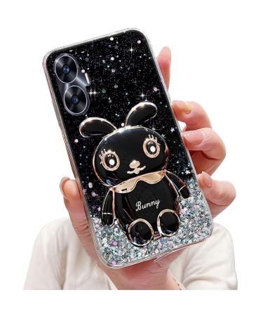 Tivenfezk Nadoli for Oppo Realme C55 Hase Hidden Stand Shell caricature glitter rabbits stand Soft silicone bling cell phone case transparent protective cover Oppo realme C55 black