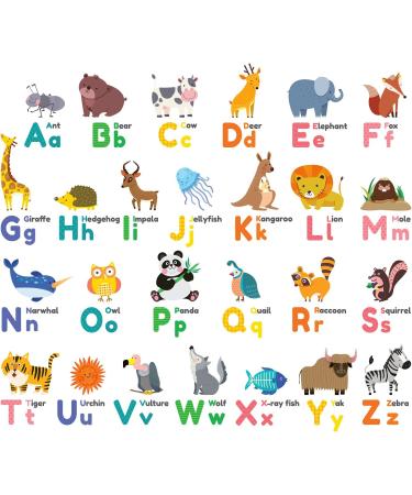 Decowall Colourful Animal Alphabet ABC Kids Wall Stickers - Panda Giraffe Zoo Learning Letter Decals for Nursery & Bedroom - Buy Online on SooperMarket.com