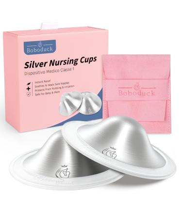 The Original Silver Nursing Cups Boboduck 999 Silver Nipple Covers for Breastfeeding 999 Grade Layered Tri-Laminate Nipple Shields for Nursing Newborn Regular Silver Nipple Shield (Small)