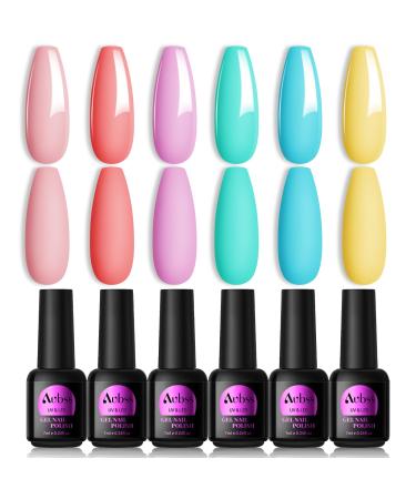 AUBSS Pastel Gel Nail Polish Set 6 Colours Summer Gel Nail Polish Kit Bright Pastel Pink Yellow Baby Blue Gel Polish Macaron Candy Nail Polish Gel Soak Off LED Gift for Women Blue Pink Purple