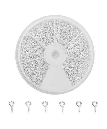 Coolrunner 600Pcs Small Screw Eye Pins, Eye pins Hooks, Eyelets Screw Threaded Silver Clasps Hooks Eye Screws for Jewelry Making (600) (White) (White)