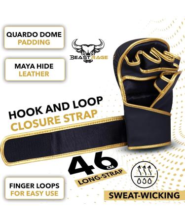 Beast Rage MMA Gloves for Men & Women - Adjustable Wrist Support Open Palm for Martial Arts Grappling and Sparring | S/M Gold - Buy Online on SooperMarket.com