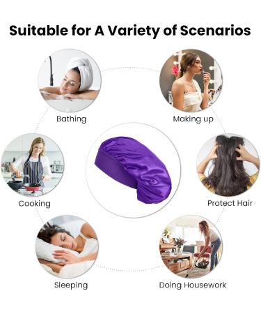 Silk Hair Wrap for Sleeping - Satin Bonnet Sleep Cap for Curly Hair | Soft Satin Head Cover for Women Girls | Purple Silk Bonnet for Makeup and Hair Protection - Buy Online on SooperMarket.com