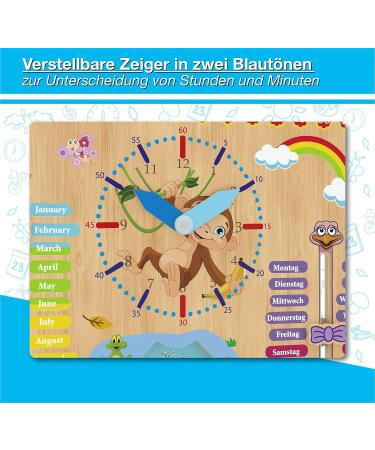 Woodywood Calendar Watch for Children - Bilingual Montessori Learning Clock in Wood - 30x30 cm - Teach Time Date & More Ideal Gift for Kids - Buy Online on SooperMarket.com