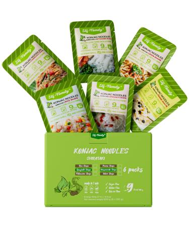 Elf-Family Premium Shirataki pasta 5+1 Mix-tried package slim 9kcal low carb/instant konjak noodles/keto/low-calorie/vegan/gluten-free/sugar-free-Spaghetti/Glasnnuteln/Fettuccine/Penne/Udon mixing box with 6