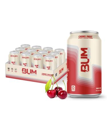 BUM Sugar-Free Energy Drink, Cherry Frost - Lightly Carbonated & No Artificial Colors, Natural Caffeine & Citicoline for Energy & Focus, Brain Boost & Workout Sports Beverage - 12 oz, Pack of 12