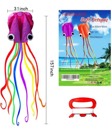 HENGDA KITE: Large Easy Flyer Octopus Kite for Kids - 31 Inches Wide - Perfect for Beach or Park - Orange & Purple - Buy Online on SooperMarket.com