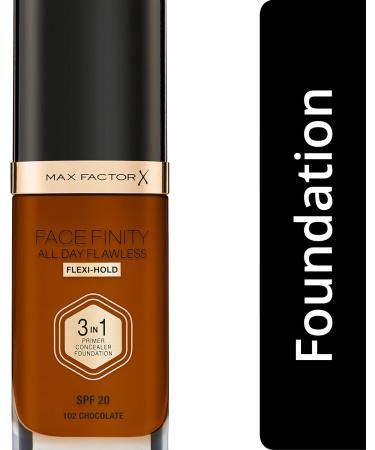 Max Factor Facefinity 3-in-1 All Day Flawless Liquid Foundation SPF 20 - 102 Chocolate 30 ml - Pack of 1 - Buy Online on SooperMarket.com