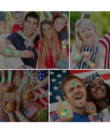 4th of July Glow in the Dark Temporary Tattoos - American Flag Patriotic Stickers for Independence Day Decorations - 10 Sheets - Buy Online on SooperMarket.com