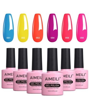 AIMEILI Neon Gel Nail Polish 6 Colours Red Yellow Summer Gel Polish Set UV LED Fluorescent Nail Salon Set Gel Nail Varnish Manicure - Long Lasting & Easy to Apply 10ml - Kit 11 KIT6-11 1.67 ml (Pack of 6)