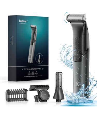 Body Hair Trimmer for Men Electric Groin & Pubic Hair Trimmer Mens Body Groomer Kit for Privates Waterproof Wet/Dry Body Shaver Comes with Two Replacement Blade and Comb Accessories 1
