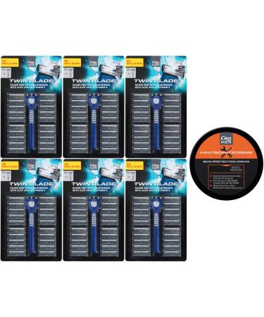 Cien Men Twin Blade Shaving System Razor with 20 razor blades 6-pack (6 wet razors + 120 double-blade-shaving heads) + Cien Men skin protection cream Skin Protection Cream (75 ml) Blue 1 piece (6-pack)