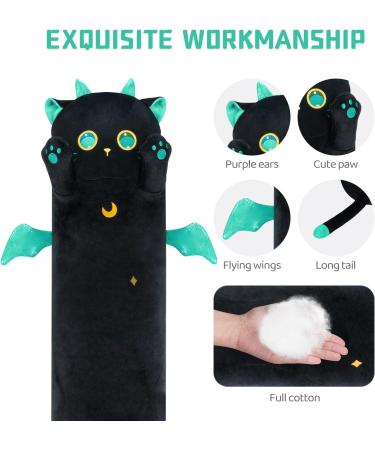 Mewaii 20in Long Cat Plush Pillow Stuffed Animal Squishy - Big Green Eyes, Sleeping Hugging Soft Toy for Kids (Black) - Buy Online on SooperMarket.com