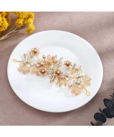 Edary Bride Wedding Hair Vines Gold Flower Bridal Headband Crystal Headpieces Leaf Bridesmaid Hair Accessories for Women and Girls - Buy Online on SooperMarket.com