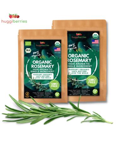 Huggiberries Organic Rosemary Leaves-Spice 3.5 OZ (100g) - Pure High Aromatic Flavor for Meat, Vegetables & Soup | USDA Approved, GMO & Gluten Free, Raw Vegan - Immunity Boosting & Wellness Support - Buy Online on SooperMarket.com