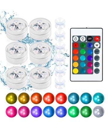 LED tea lights 6 pieces 4 modes 16 colors RGB mini LED lights waterproof underwater LED light LED candles IP68 waterproof with remote control 6 suction cups for aquarium pool pond garden party