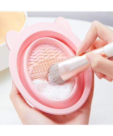 Makeup Brush Cleaner Mat Silicone Cosmetic Brush Cleaning Pad Sponge Brush Foldable Cleaning Bowl Portable Cosmetic Brush Cleaner Washing Tool for Makeup Brushes