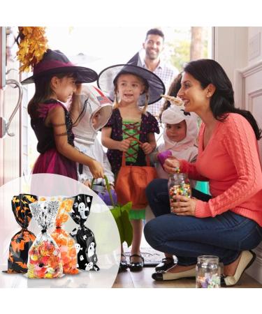ERKOON 200 pcs Halloween Treat Bags Halloween Cellophane Candy Bags Spider Web Bat Ghost Pumpkin Gift Bags with 250 Twist Ties Kids Party Candy Bags for Halloween Party Supplies - Buy Online on SooperMarket.com