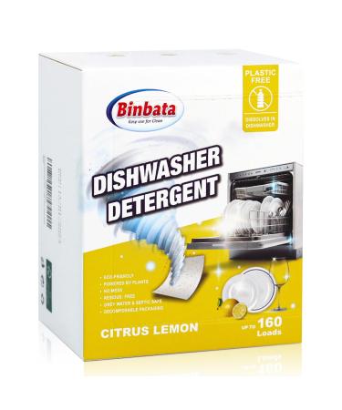 Eco Dishwasher Detergent Sheets Up To 160 Loads Citrus Lemon Scent Plastic Free Dishwashing Soap Strips With High Efficient Solid Enzyme Leaving Dishes Sparkling Clean