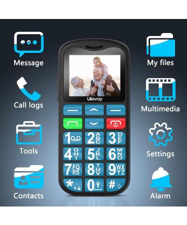 Uleway Senior Cell Phone - Large Button Dual SIM SOS No Contract - Perfect GSM Phone for Pensioners - Includes Charging Station - Blue - Buy Online on SooperMarket.com