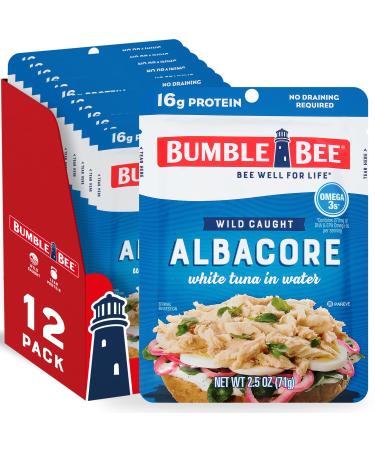 BUMBLE BEE Premium Albacore Tuna in Water, Tuna Fish, High Protein Food, Keto Food and Snacks, Gluten Free Food, High Protein Snacks, Canned Food, Bulk Tuna, 2.5 Ounce Pouches (Pack of 12)