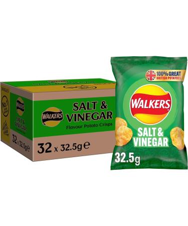 Walkers Salt & Vinegar Crisps 32x32.5g (Wholesale Box) Salted 32.5 g (Pack of 32)
