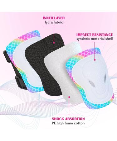 Rainbow Mermaid Kids Skating Protective Gear Set - Knee Pads, Elbow Pads, Wrist Guards for Skateboard, Roller Skating, Scooter - Ages 3-8 - Buy Online on SooperMarket.com