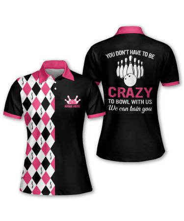 LASFOUR Personalized 3D Pink Bowling Shirts for Women, Custom Quick-Dry Womens Bowling Jersey, Womens Funny Bowling Shirts Dt41