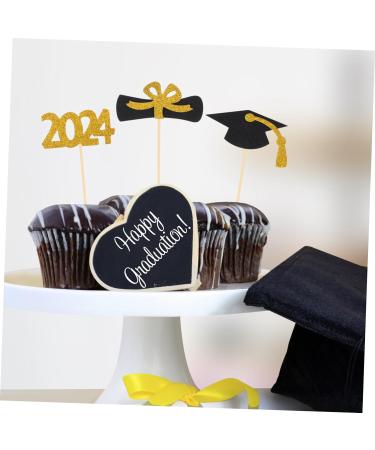 12Pcs Graduation Cupcake Toppers Glitter Cake Toppers Class of 2024 Congrats Grad Cap Diploma Cupcake Picks for Graduation Party Decorations -Golden Black - Buy Online on SooperMarket.com