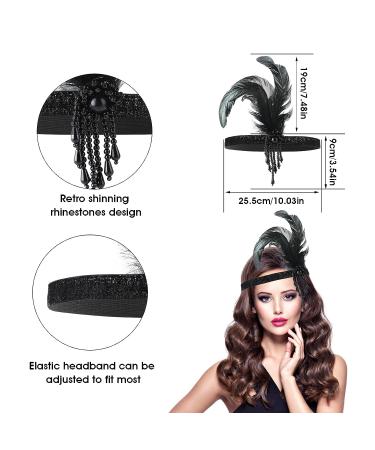 1920s Flapper Headband - Black Feather Headpiece with Rhinestone Bling for Women & Girls | Gatsby Theme Party Hair Accessory - Buy Online on SooperMarket.com