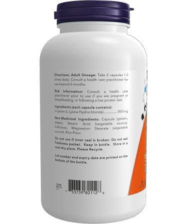 NOW - L-Lysine 500mg 250 Capsules - Buy Online on SooperMarket.com