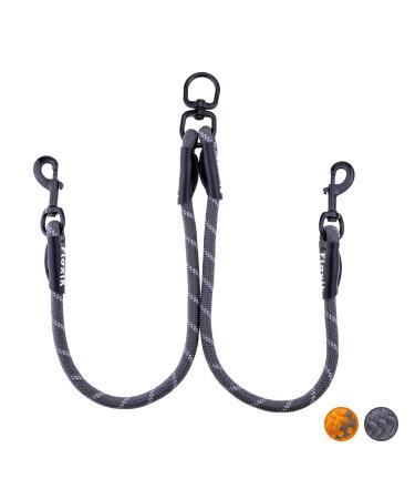 Floxic dew double linen for 2 dogs gray/orange - reflective stretchable and free of hugging - double dog leash for coupling - perfect for small to medium -sized dogs big | 12mm gray